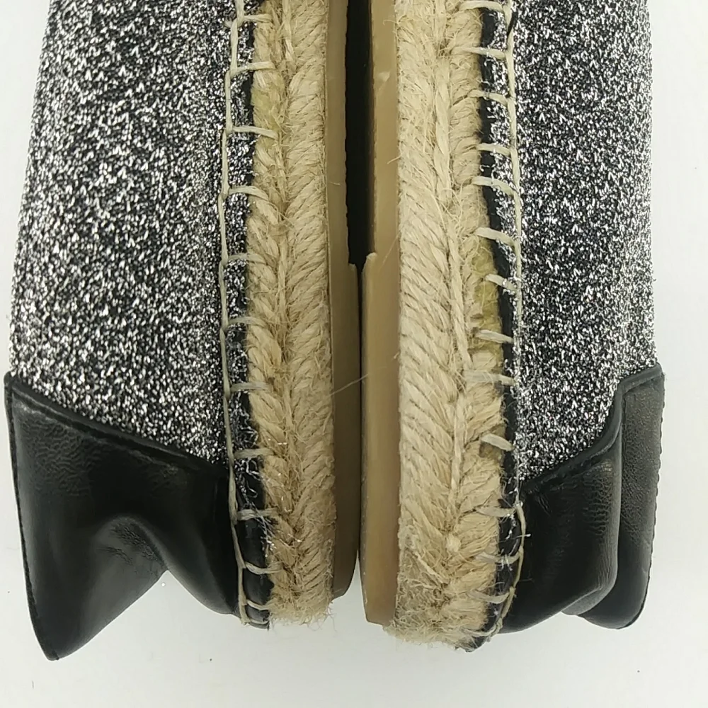 Zara Basic Collection Metallic Faux Leather Cap Toe Espadrills Silver Glitter 35